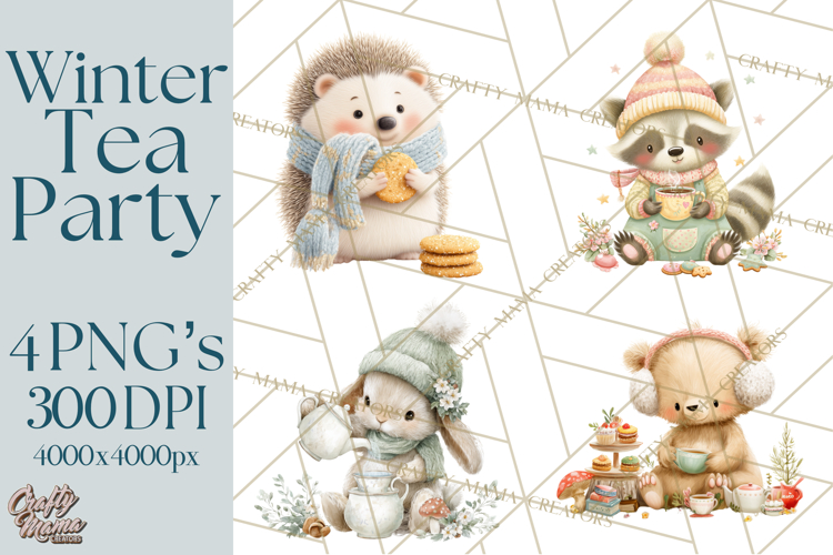 Winter Tea Party Animals PNG, Woodland Cozy Clipart