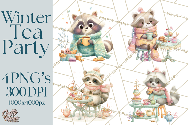 Winter Tea Party Animals PNG, Woodland Cozy Clipart