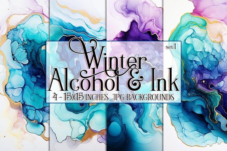 Winter Backgrounds, 15x15 Alcohol Ink Papers, Teal Purple