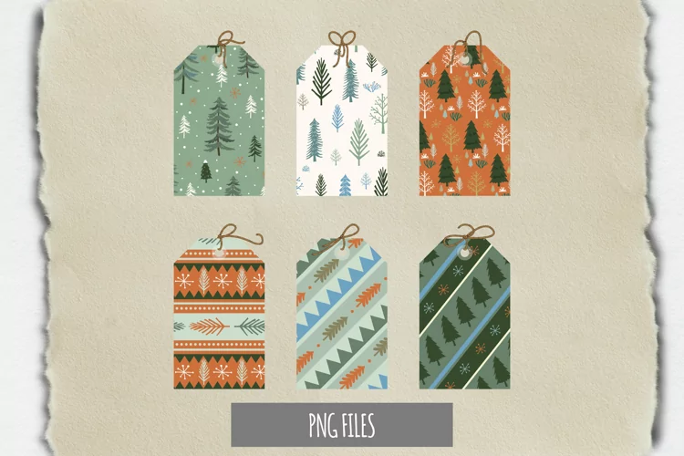 Winter Trees Seamless Pattern Shaped Tags