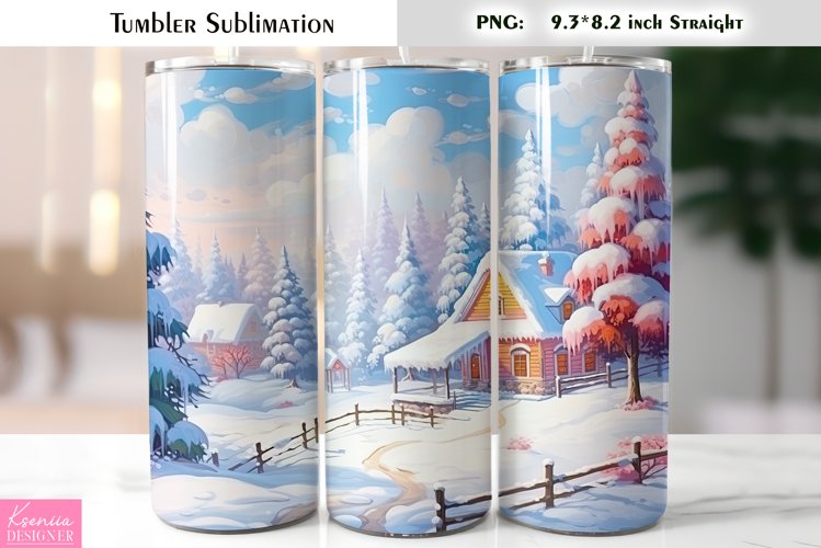 Christmas Village Tumbler Sublimation|Watercolor Winter PNG