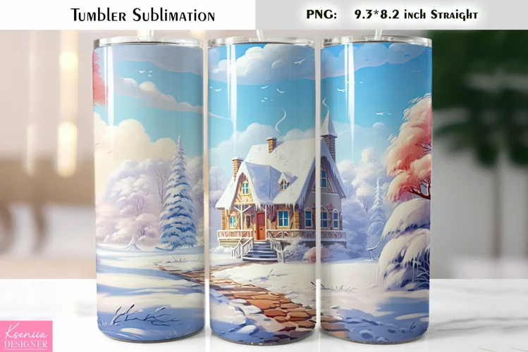 Christmas Village Tumbler Sublimation|Watercolor Winter
