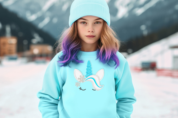 Winter Snowflake Unicorn Horn Applique Embroidery File