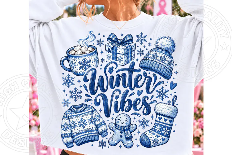 Winter Vibes PNG | Cozy Blue Winter Snowflake Sublimation