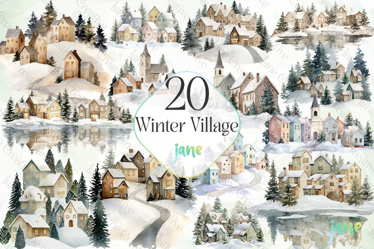 Winter Village Sublimation Clipart Bundle