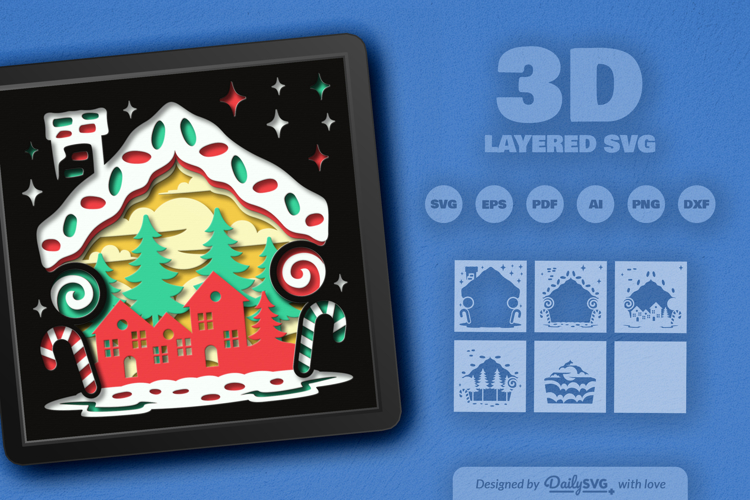 Winter Snowy House with Snowman Layered Papercut