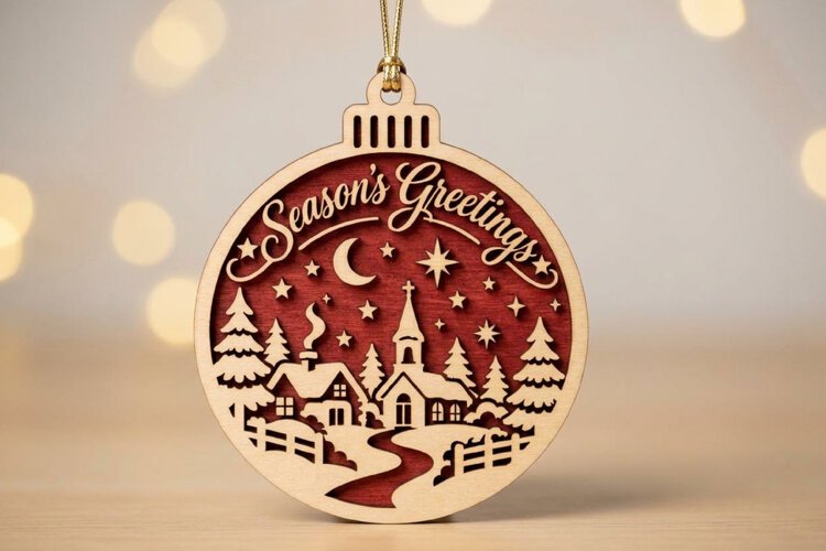 Winter Village Ornament SVG, Laser Cut Glowforge File SVG example image 1