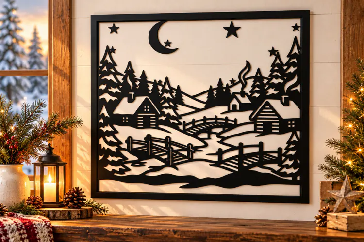 Winter Village Wall Art Laser Svg