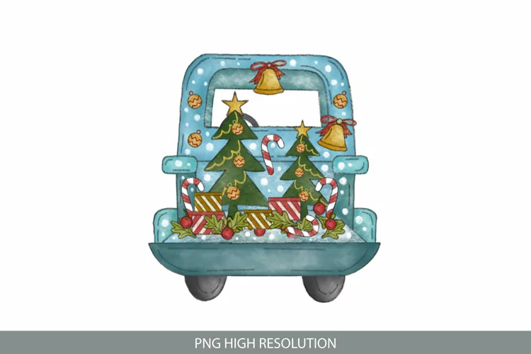 Vintage Christmas Truck Hand Painted PNG