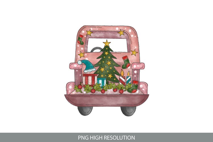 Vintage Christmas Truck Hand Painted PNG