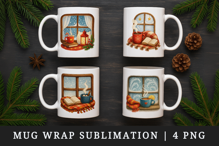 Winter mug wrap printable sublimation design