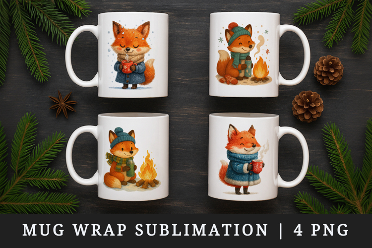 Winter mug wrap printable sublimation design