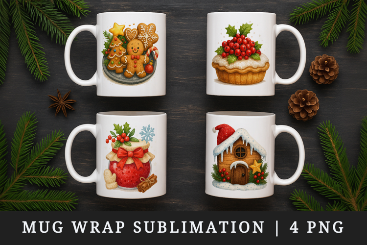 Winter mug wrap printable sublimation design