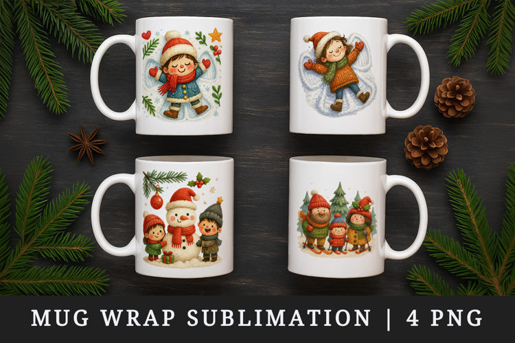 Winter mug wrap printable sublimation design