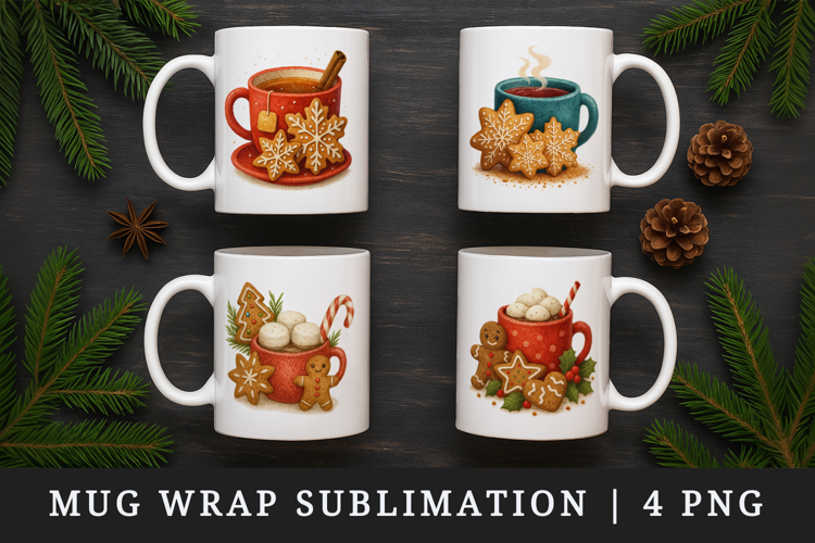 Winter mug wrap printable sublimation design