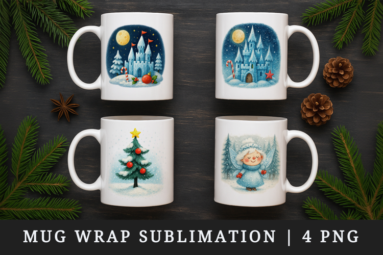 Winter mug wrap printable sublimation design