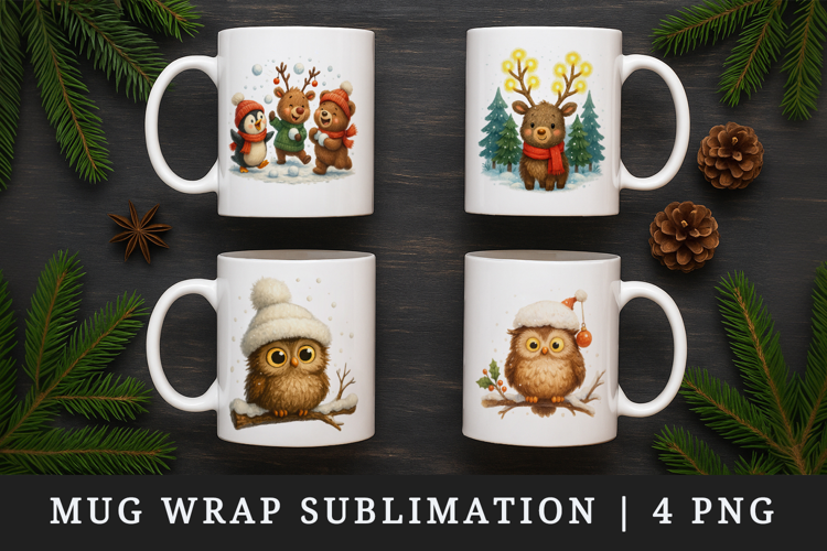 Winter mug wrap printable sublimation design