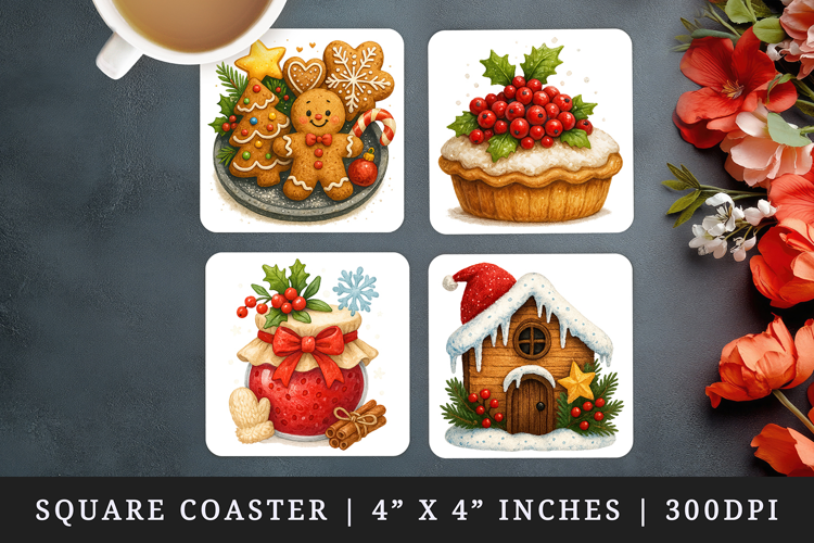 Winter square coaster sublimation, coasters design