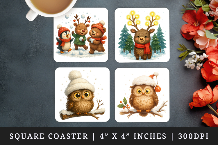 Winter square coaster sublimation, coasters design