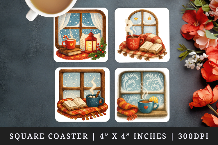 Winter square coaster sublimation, coasters design