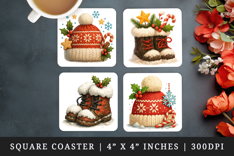 Winter square coaster sublimation, coasters design