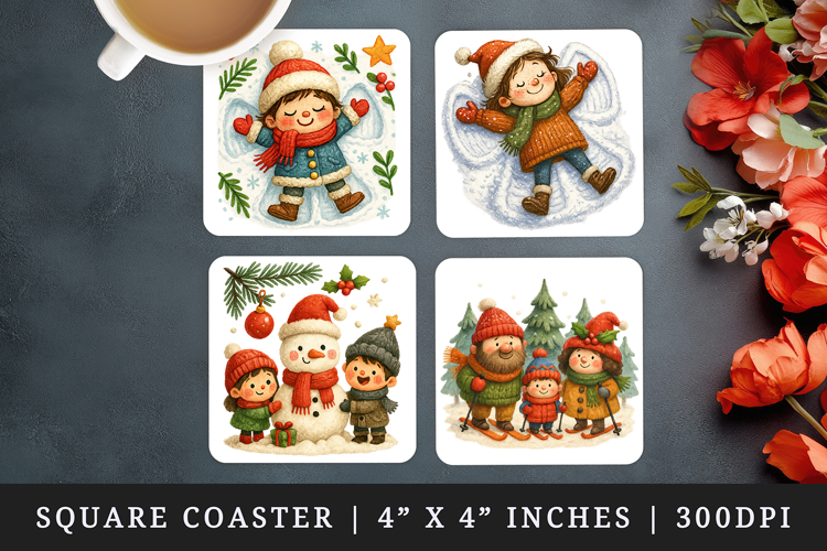 Winter square coaster sublimation, coasters design
