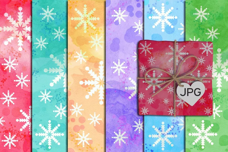 Winter Watercolor Snowflakes Digital Scrapbook Papers