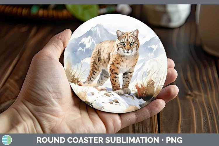Winter Wild Cats Andean Mountain Cat Round Coaster Sublimati