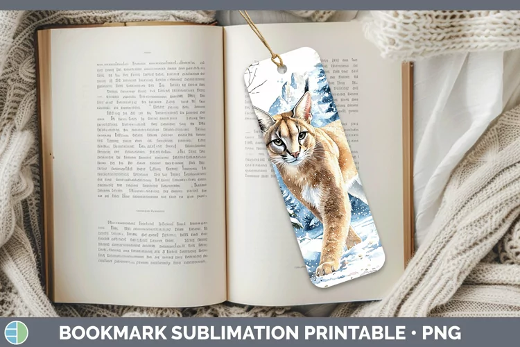 Winter Wild Cats Caracal Bookmark Sublimation Printable Desi
