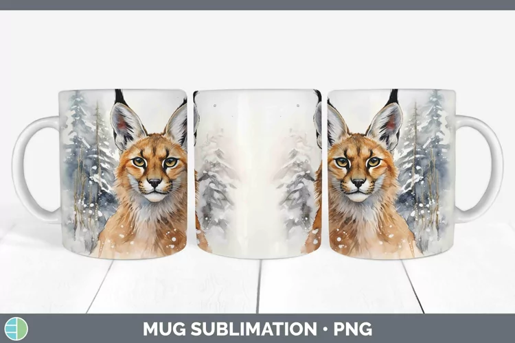 Winter Wild Cats Caracal Mug Wrap Sublimation Coffee Cup Des