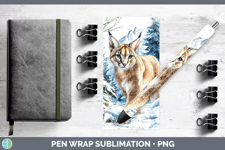 Winter Wild Cats Caracal Pen Wrap Sublimation Epoxy Pen Desi