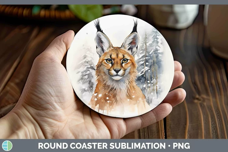 Winter Wild Cats Caracal Round Coaster Sublimation Coaster D