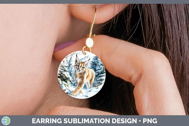 Winter Wild Cats Caracal Round Earrings Sublimation Earrings