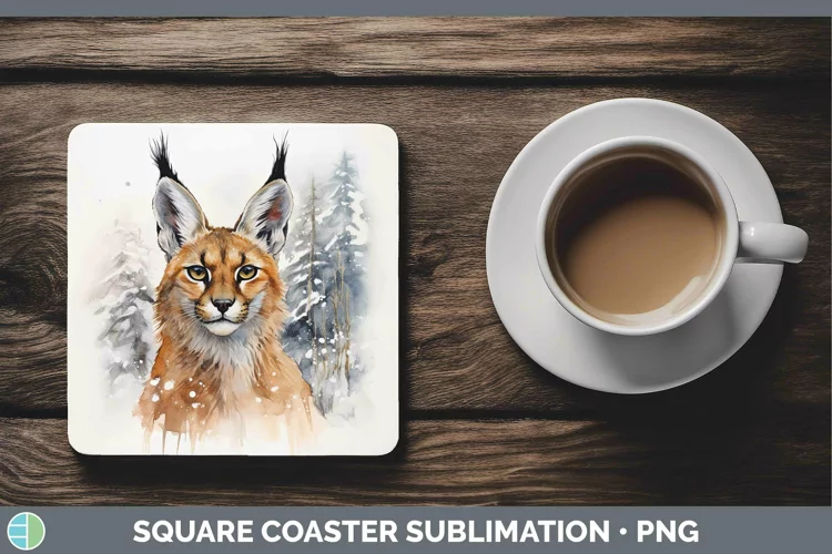 Winter Wild Cats Caracal Square Coaster Sublimation Coaster