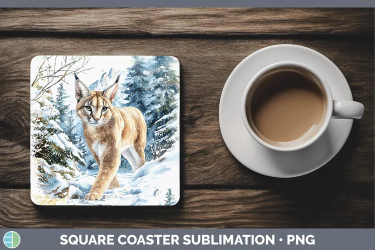 Winter Wild Cats Caracal Square Coaster Sublimation Coaster