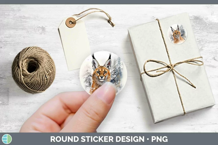 Winter Wild Cats Caracal Stickers | Round Labels Designs