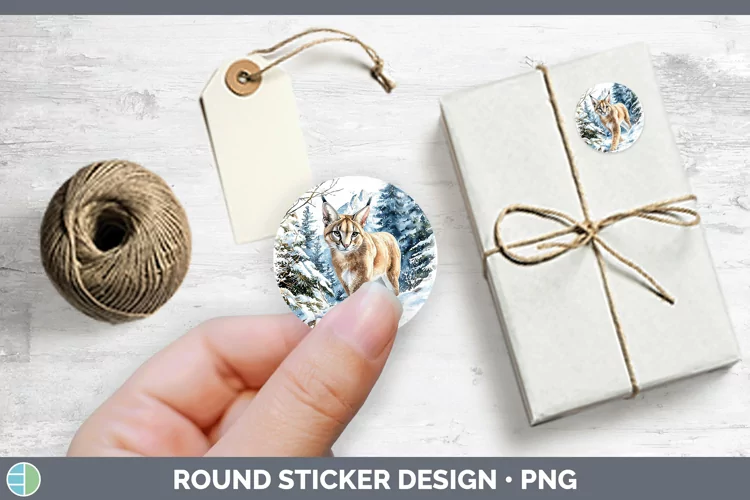 Winter Wild Cats Caracal Stickers | Round Labels Designs