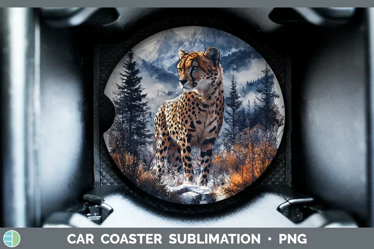 Winter Wild Cats Cheetah Car Coaster Sublimation Coaster Des