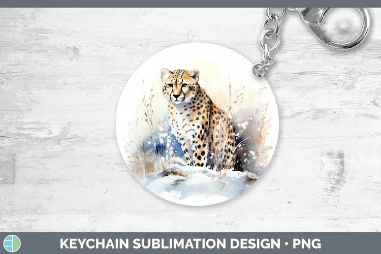 Winter Wild Cats Cheetah Keychain Sublimation Keyring Design