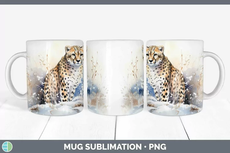 Winter Wild Cats Cheetah Mug Wrap Sublimation Coffee Cup Des