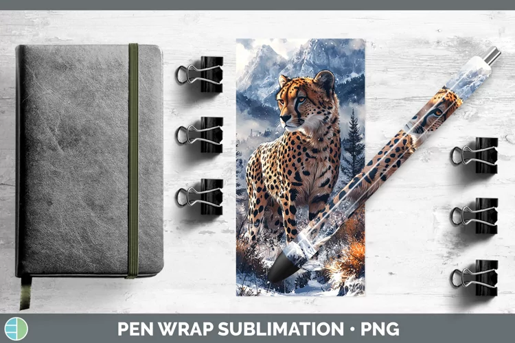 Winter Wild Cats Cheetah Pen Wrap Sublimation Epoxy Pen Desi