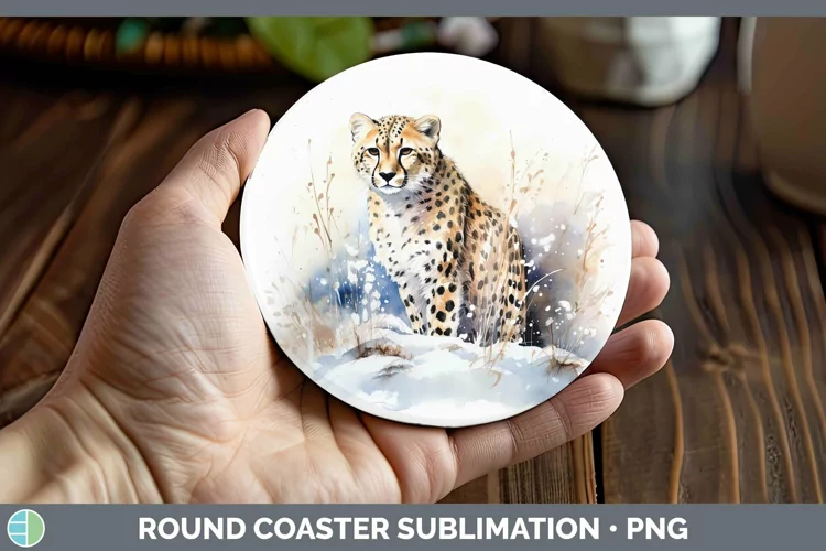 Winter Wild Cats Cheetah Round Coaster Sublimation Coaster D