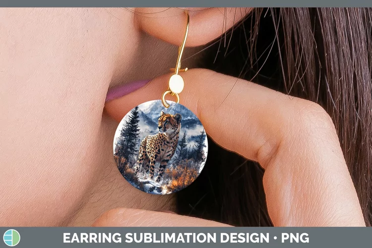 Winter Wild Cats Cheetah Round Earrings Sublimation Earrings