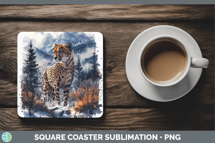 Winter Wild Cats Cheetah Square Coaster Sublimation Coaster