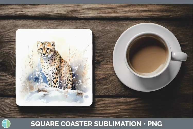 Winter Wild Cats Cheetah Square Coaster Sublimation Coaster