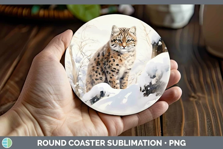 Winter Wild Cats Geoffroys Cat Round Coaster Sublimation Coa