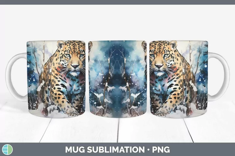 Winter Wild Cats Jaguar Mug Wrap Sublimation Coffee Cup Desi
