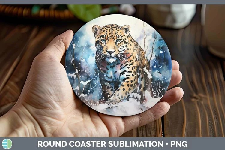 Winter Wild Cats Jaguar Round Coaster Sublimation Coaster De
