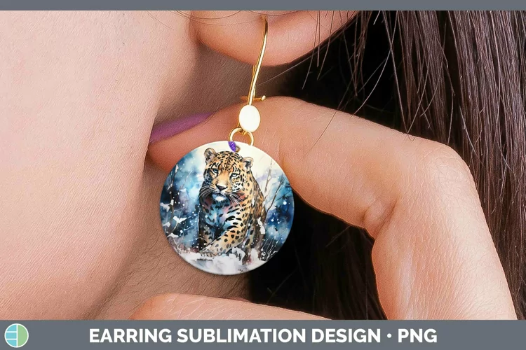 Winter Wild Cats Jaguar Round Earrings Sublimation Earrings