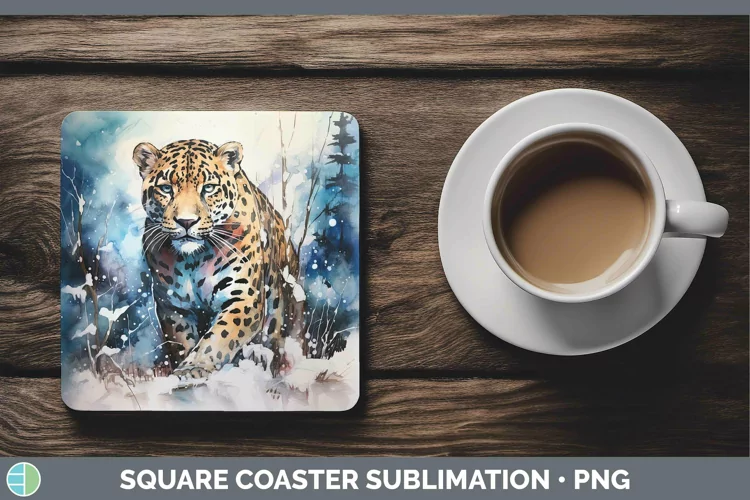 Winter Wild Cats Jaguar Square Coaster Sublimation Coaster D